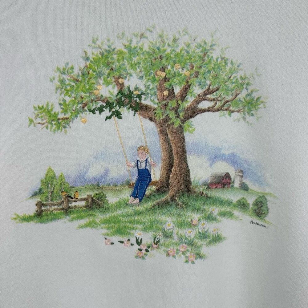 Vintage 90 Top Stitch Sweatshirt Graphic Embroidered Countryside Tree XL USA - Picture 8 of 12